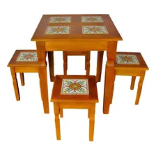 Jogo De Mesa Com Bancos Em Madeira Alto Luxo Cor Marrom Foto  mini 1