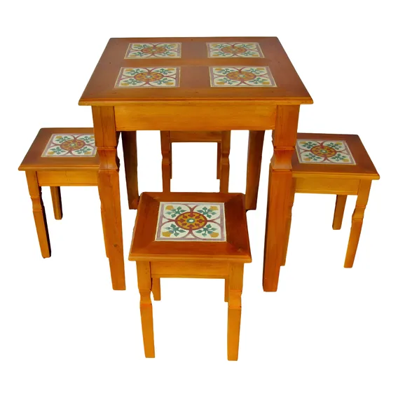 Jogo De Mesa Com Bancos Em Madeira Alto Luxo Cor Marrom Foto 1
