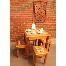 Jogo De Mesa Com Bancos Em Madeira Alto Luxo Cor Marrom Foto mini 4
