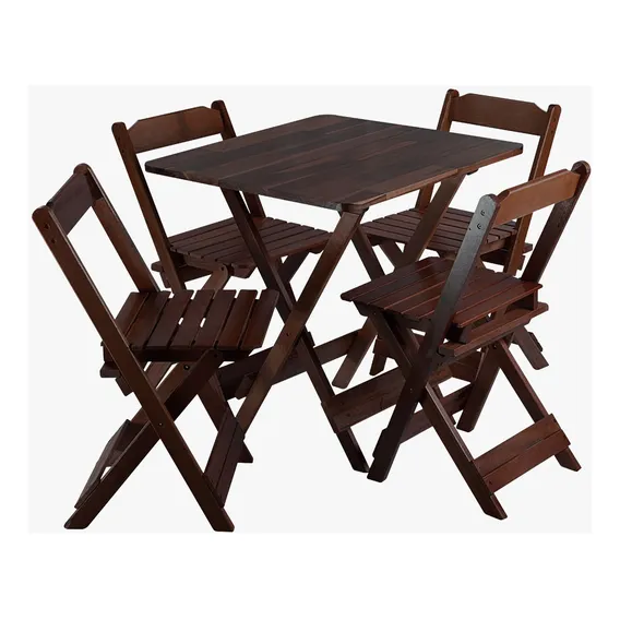 Jogo De Mesa Dobrável 70x70 Madeira Maciça Bar Cadeiras Cor Imbuia Foto 1