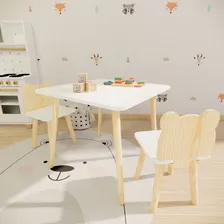 Jogo De Mesinha Quadrada E 2 Cadeiras Infantil Madeira Urso Pinus Foto mini 4