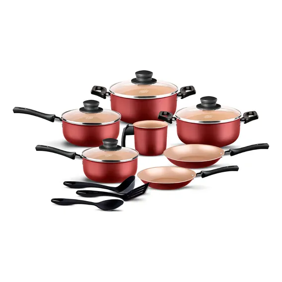Jogo De Panelas 10 Peças Kit Cozinha Antiaderente Cereja Foto 1