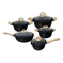 Jogo De Panelas Antiaderente 5 Peças Ceramic Cores Cor Preto/bambu Foto  mini 1