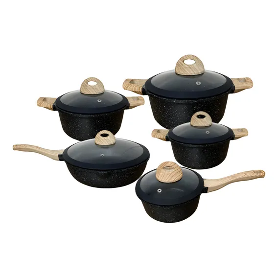 Jogo De Panelas Antiaderente 5 Peças Ceramic Cores Cor Preto/bambu Foto 1