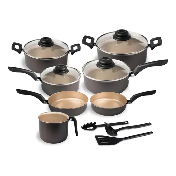 Jogo de panelas de cozinha Marpal Elegan 10 Peças 10 PEÇAS com 10 peças de alumínio preto com bege Foto 1