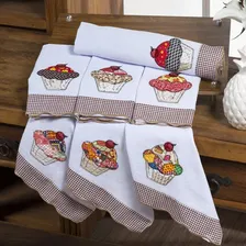 Jogo De Semaninha Pano De Prato 7 Peças Bordado Cupcake Foto  mini 1