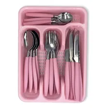 Jogo De Talheres Inox Kit Conjunto Talher Colher Garfo Faca Cor Rosa Foto mini 3