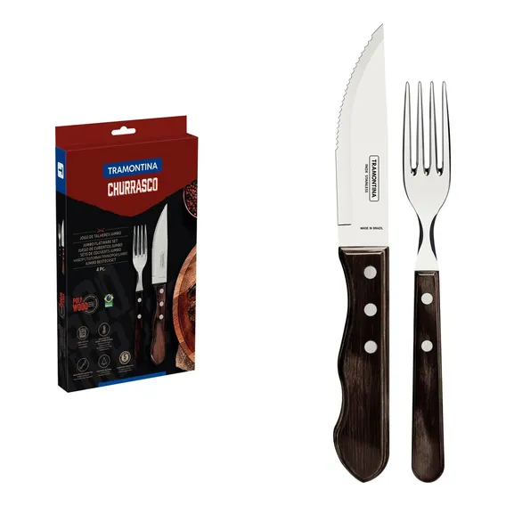 Jogo De Talheres Jumbo Para Churrasco Tramontina 4 Peças Cor Polywood Castanho Foto 1
