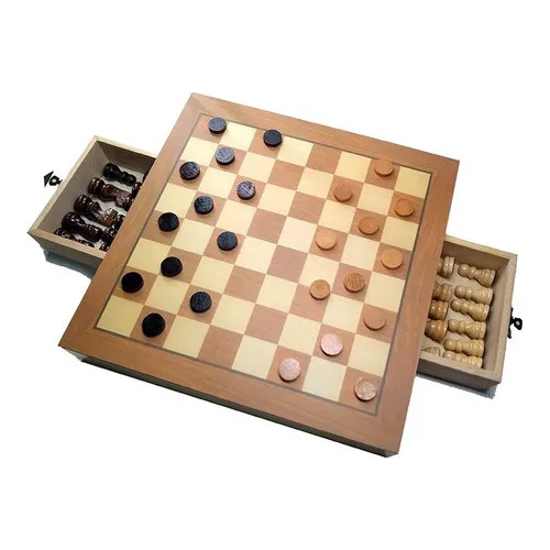 Jogo De Xadrez E Dama Jogo Com Tabuleiro E Peças Em Madeira Com Gaveta grande Oficial 39x39 Profissional Escolar Educativo Jogos De Raciocíniotop Hoyle Foto 1
