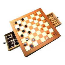 Jogo De Xadrez E Dama Jogo Com Tabuleiro E Peças Em Madeira Com Gaveta grande Oficial 39x39 Profissional Escolar Educativo Jogos De Raciocíniotop Hoyle Foto mini  2
