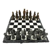 Jogo De Xadrez Medieval Tabuleiro E Peças Em Resina Completo Foto mini 1
