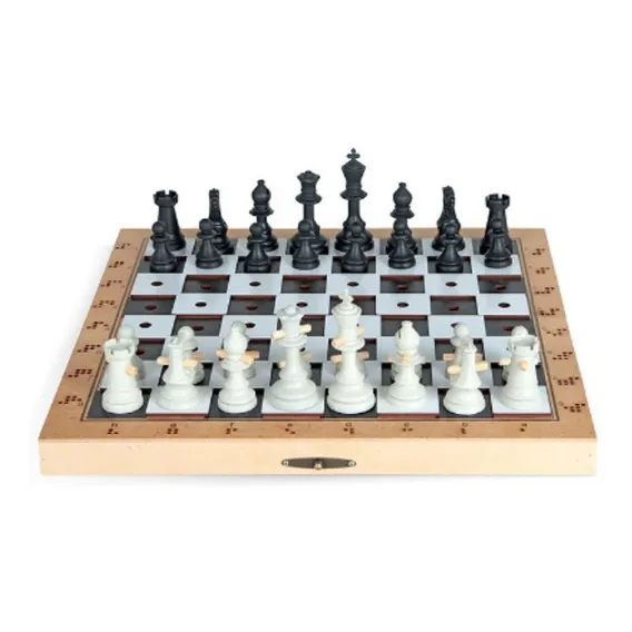 Jogo De Xadrez Tátil Adaptado Braille Foto 1