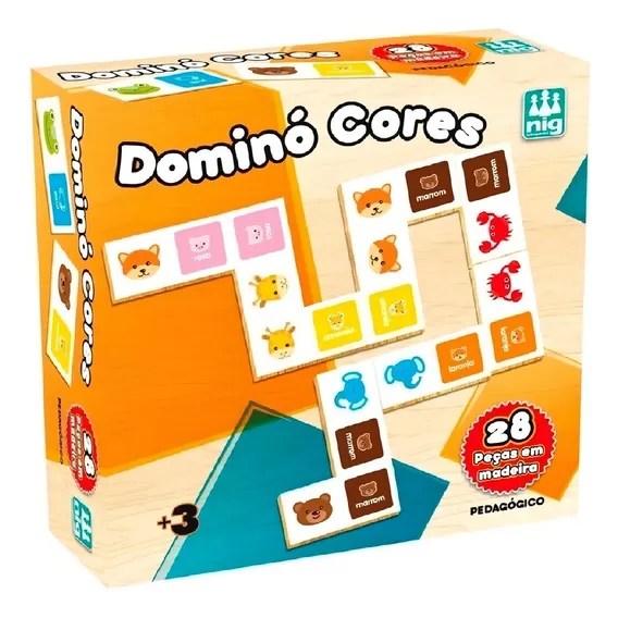 Jogo Domin贸 Cores Infantil Pedag贸gico 28 Pe莽as Colorido Nig Foto 1