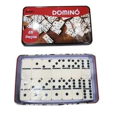 Jogo Dominó Pesado Com Caixa Metal Marcação Preto 28 Peças Foto  mini 1