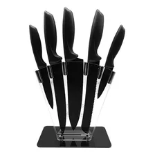 Jogo Facas Inox 5 Peças Suporte Acrílico Cor Preto Foto mini 1