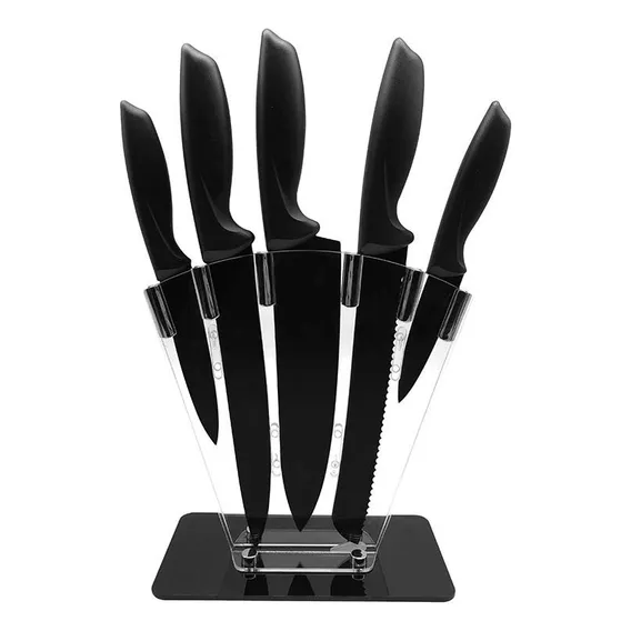 Jogo Facas Inox 5 Peças Suporte Acrílico Cor Preto Foto 1
