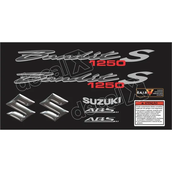 Jogo Faixa Emblema Adesivo Suzuki Bandit 1250s 2011 Preta Foto 1