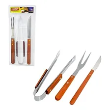 Jogo Inox Kit Para Churrasco Cabo Madeira 3 Peças Foto  mini 1