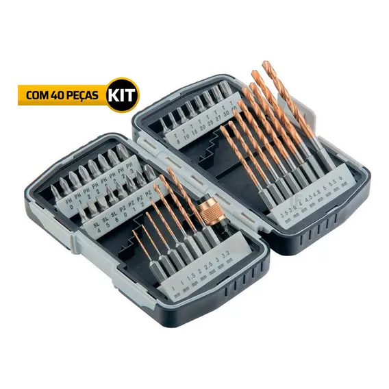 Jogo Kit 40 Peças Brocas Bits Furadeira Parafusadeira Mtx Foto 1