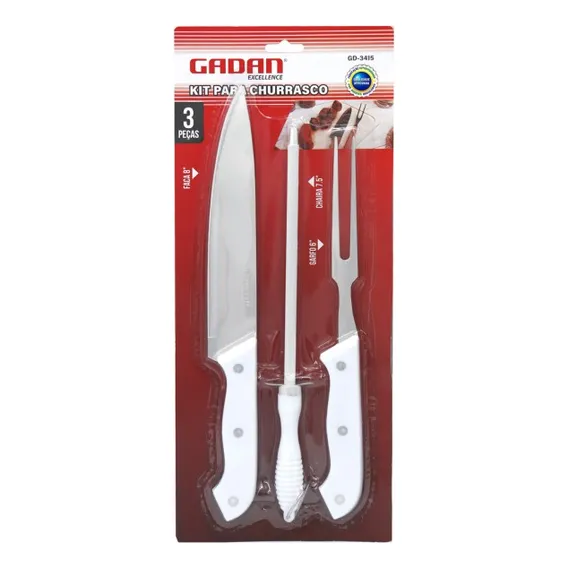 Jogo Kit Conjunto Para Churrasco 3 Pçs - Faca Garfo Chaira Foto 1