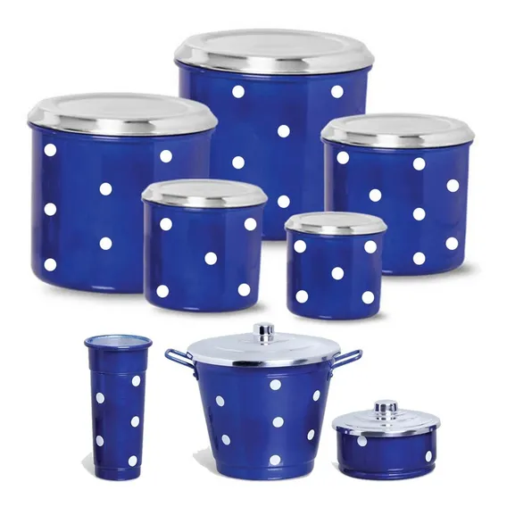 Jogo Lata Porta Detergente Kit Pia Alumínio Vermelho Poa Cor Azul Foto 1