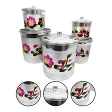 Jogo Latas Alumínio Porta Mantimento Florido 5 Peças Lilas Foto mini 1
