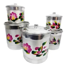 Jogo Latas Alumínio Porta Mantimento Florido 5 Peças Lilas Foto mini 2