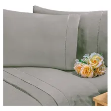 Jogo Lençol 3pçs Percal 400 Fios Ponto Palito Cama Casal. Cor Cinza Foto mini 1