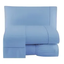 Jogo Lençol 4 Peças 200 Fios Percal Ponto Palito Casal Azul Foto  mini 1