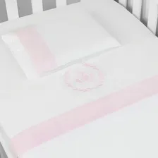 Jogo Lençol Berço Americano 3 Pçs 100% Algodão Realeza Coroa Cor Poá Rosa Foto  mini 1