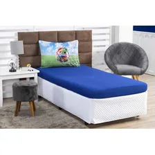 Jogo Lençol Cama Solteiro 2peças Infantil Personagens Quarto Cor Azul Desenho Do Tecido Futebol Foto mini 3