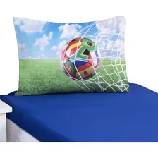 Jogo Lençol Cama Solteiro 2peças Infantil Personagens Quarto Cor Azul Desenho Do Tecido Futebol Foto mini 1