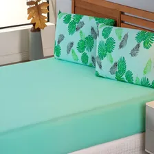 Jogo Lençol Casal Malha Algodão Elástico 3 Peças Verde Foto mini  2
