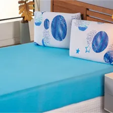 Jogo Lençol Casal Malha Algodão Elástico 3 Peças Azul Foto mini 2