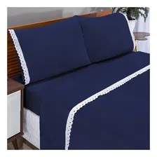 Jogo Lençol Casal Queen Microfibra Lese 4 Peças Azul Marinho Foto mini 1