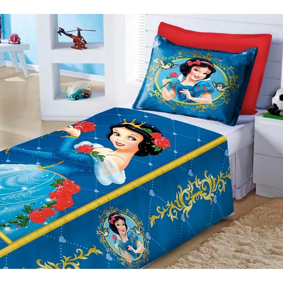Jogo Lençol Cobre Leito + Fronha Infantil Branca De Neve Foto 1