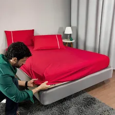 Jogo Lençol Malha Solteiro 2 Peças 100% Algodão Vermelho Foto mini 4