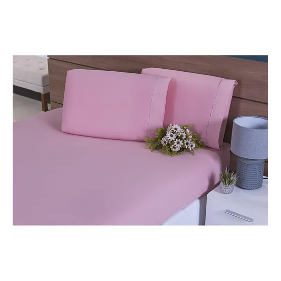 Jogo Lençol Solteiro King 3 Peças 200 Fios 40cm Altura Rose Foto 1