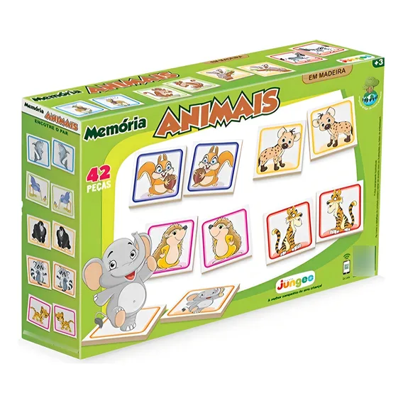 Jogo Mem贸ria Animais Brinquedo Educativo Infantil Junges Foto 1