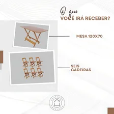 Jogo Mesa 120x70 Dobrável C/6 Cadeiras Madeira Maciça Bar Cor Mel Foto mini 4