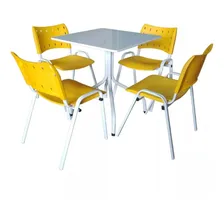 Jogo Mesa 70x70 Branco Sorveterias, Açai E Cadeiras Amarelas Cor Amarelo Foto  mini 1