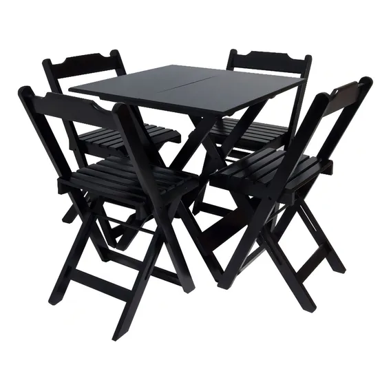 Jogo Mesa 70x70 Com 4 Cadeiras Para Bar Restaurantes Rei Sol Cor Preto Foto 1