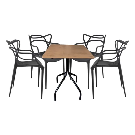 Jogo Mesa 70x70 Imbuia Com 4 Cadeiras Allegra Sala De Jantar Cor Preto Foto 1