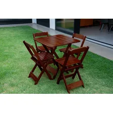 Jogo Mesa De Bar 70x70 C/ 4 Cadeiras Dobrável Madeira Maciça Cor Imbuia Foto mini 4