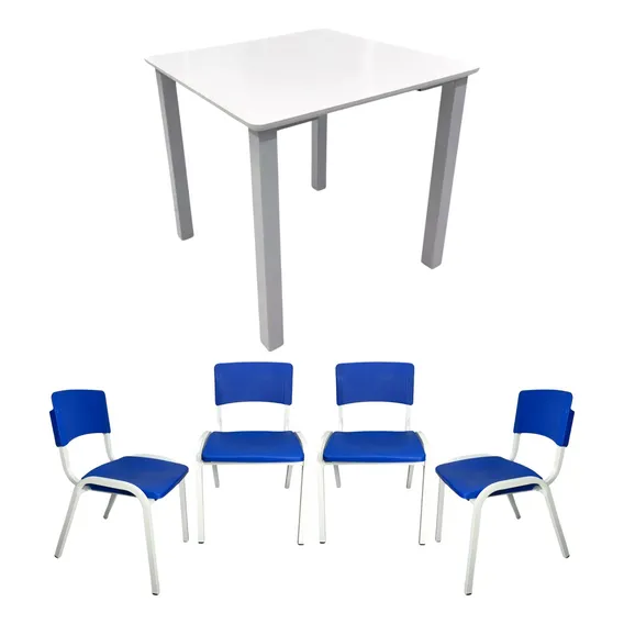 Jogo Mesa Infantil Com 4 Cadeiras Azul Brinquedoteca Escola Foto 1