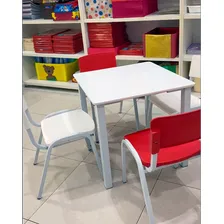 Jogo Mesa Infantil Com 4 Cadeiras Vermelho Escolar Creche Foto mini  2