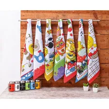 Jogo Pano De Prato Atoalhado 7pçs Algodão Estampas Variadas Foto mini 1