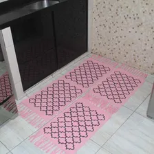 Jogo Passadeira Tapete Conjunto Cozinha Geometrico Rosa Foto mini  3