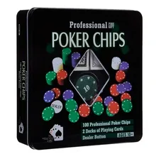 Jogo Poker Professional Lata 100 Fichas 2 Baralhos 1 Dealer Foto mini 2