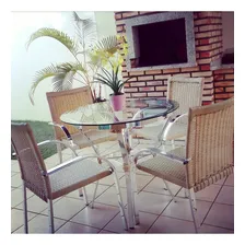 Jogo Poltrona E Mesa Fibra Sintética Vime Varanda Externa Estrutura Opcional Foto mini 1